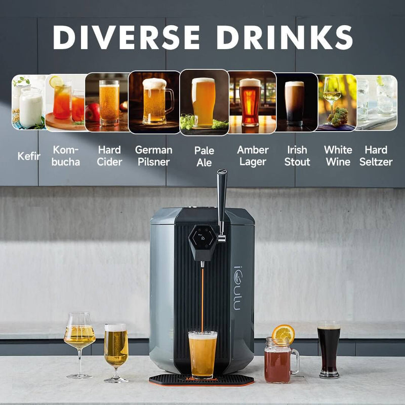 iGulu S1 Cyber Week Starter Home Brewer Smart Bundle showcasing diverse drinks including cider, ales, and wines.