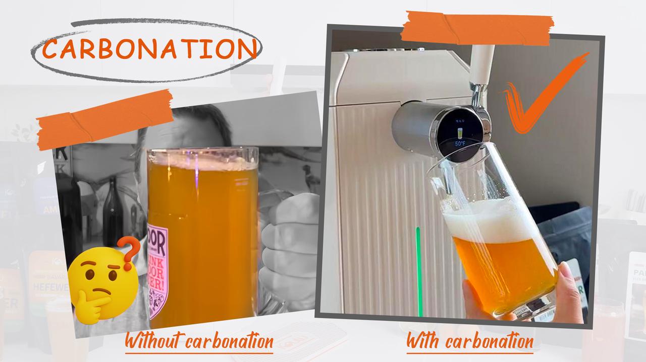 Comparison of flat beer and properly carbonated beer illustrating how to fix flat beer carbonation.