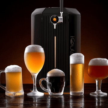 iGulu Craft Beer displayed with various glasses and a beer dispenser showcasing different beer types.