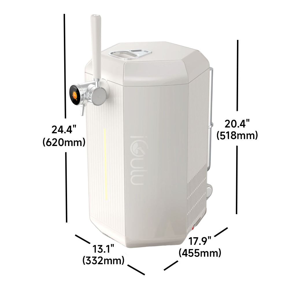 iGulu Brew the World Bundle dimensions showcasing 24.4" height and 20.4" width for home brewing.