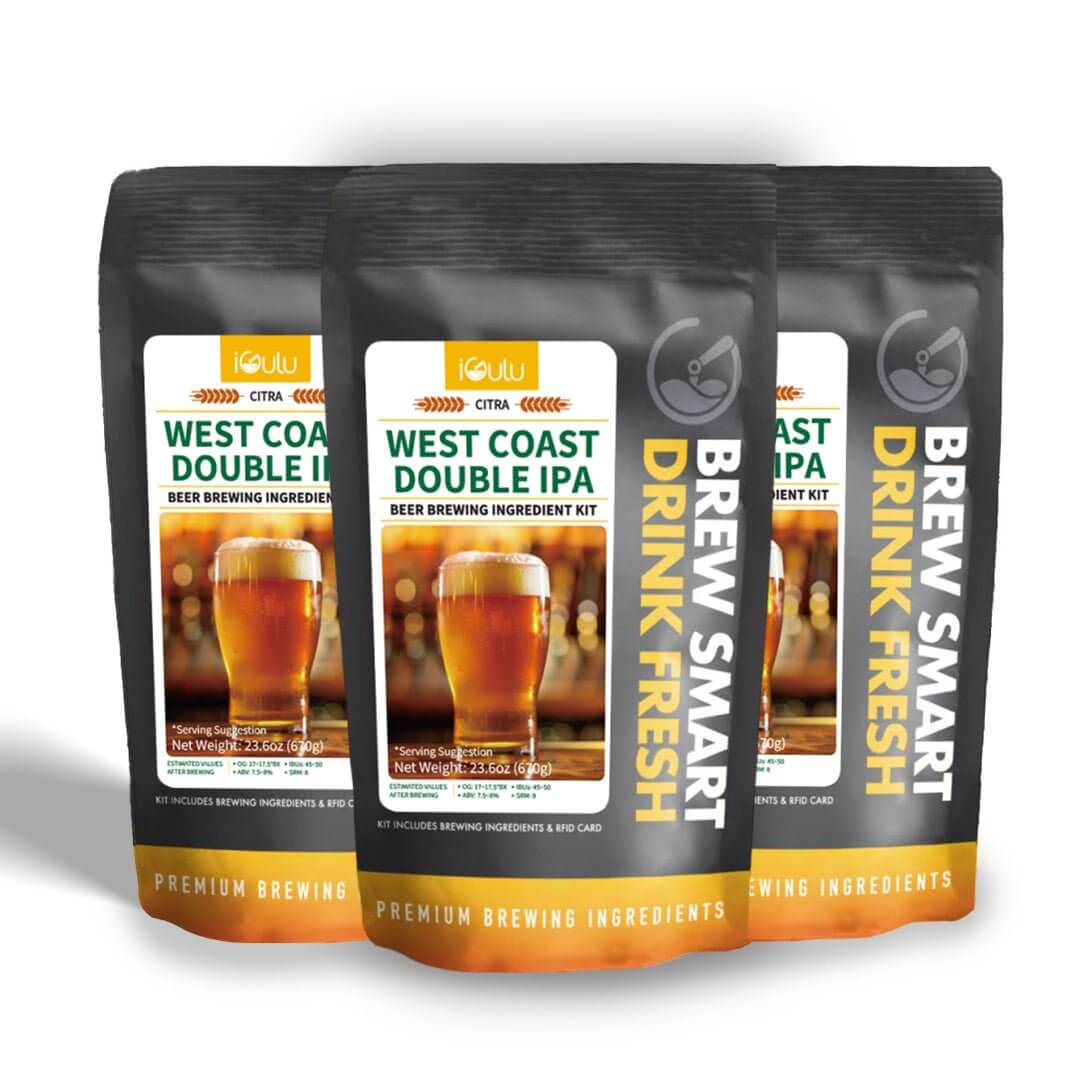 iGulu Citra West Coast Double IPA Ingredient Kit packaging with vibrant beer brewing ingredients.