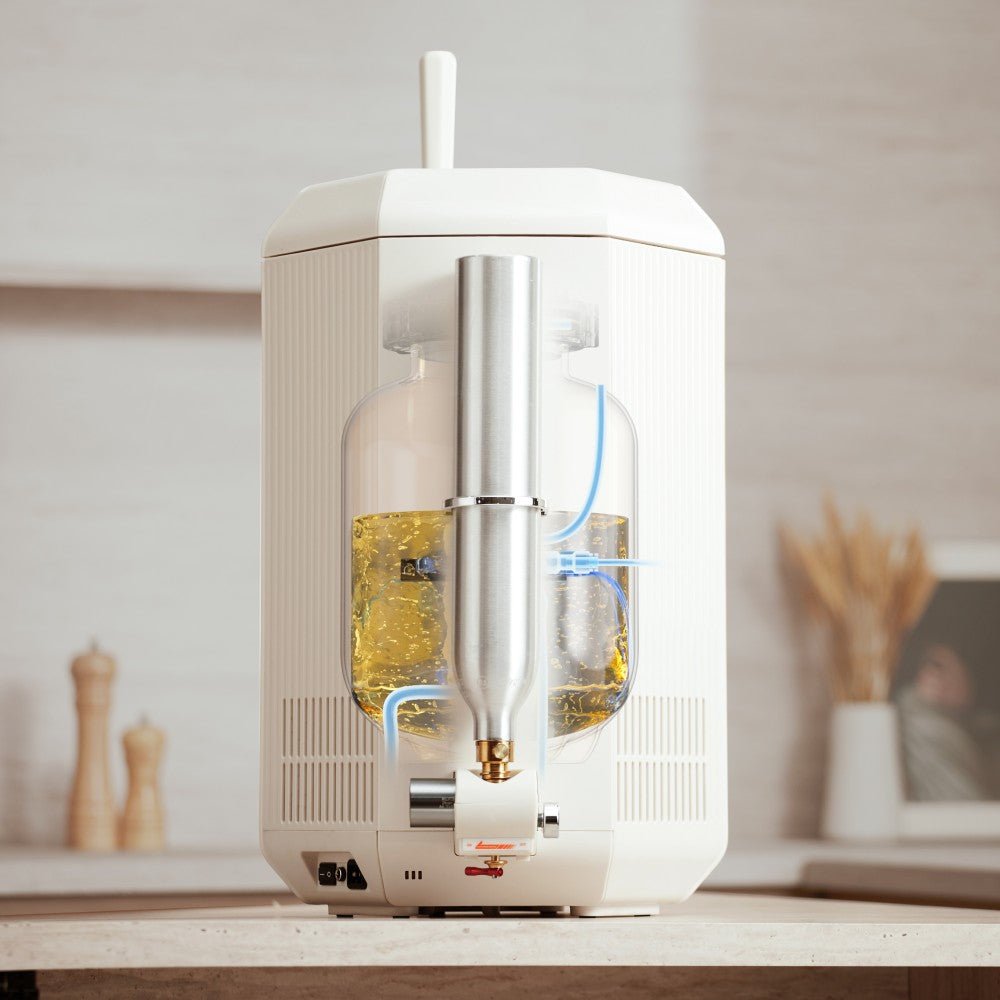 Front view of iGulu F1 brewer with visible keg and carbonation system