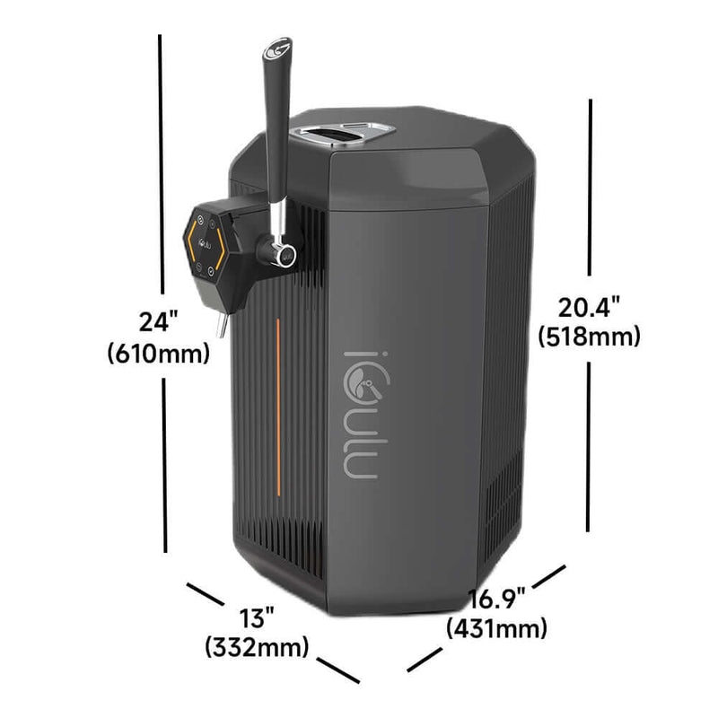iGulu S1 Cyber Week Starter Home Brewer Smart Bundle dimensions with height, width, and depth measurements.